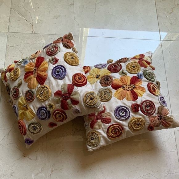 Other - Embroidered Boho Floral Accent Pillows